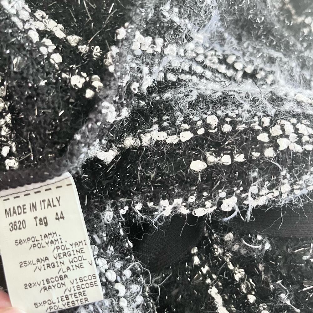 Stizzoli Black White Eyelash Knit Striped Metallic Cardigan Sweater Jacket - Picture 11 of 11